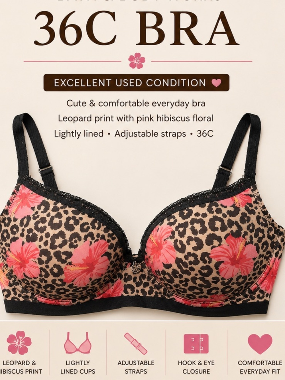 Daisy Fuentes Leopard & Pink Floral Push-Up Bra